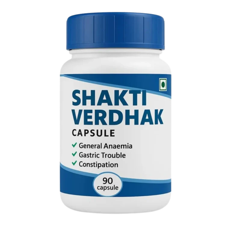 Shakti Vardhak Capsule bottle with 90 capsules, an Ayurvedic supplement for enhancing stamina, energy, male vitality, and overall well-being