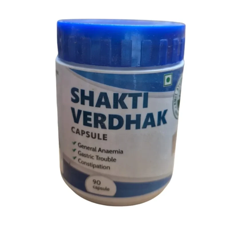Shakti Vardhak Capsule bottle for general anaemia, gastric trouble, and constipation – 90 capsules pack.